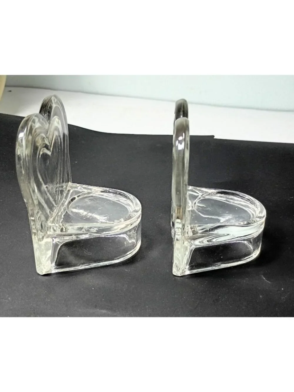 Clear Glass Pair Heart Tealight Candle Holders Embossed Love